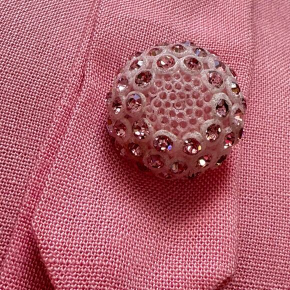 1950s Mode O’Day Pink Day Dress Pockets Lucite Rhinestone Buttons 33” Waist VNTG - Picture 10 of 16